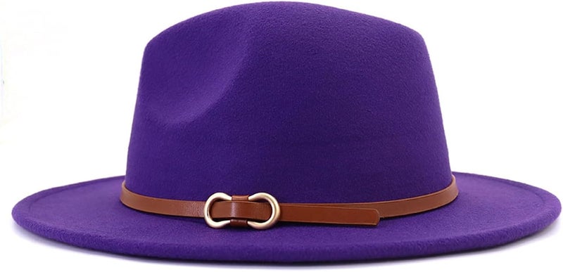 CCAKXCJJ Fedora Hats for Men Women Felt Jazz Hat Wide Brim Panama Hat with Belt Buckle - Image 3